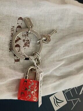 Coach Red Padlock Key & Card Holder with Silver Hardware